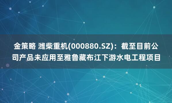 金策略 潍柴重机(000880.SZ)：截至目前公司产品未应用至雅鲁藏布江下游水电工程项目